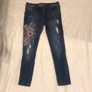 Embellished skinny jeans.